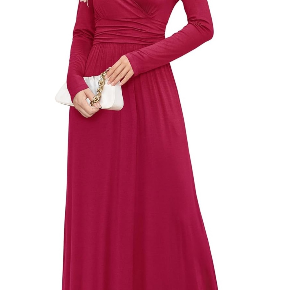 OUGES Red Long Sleeve Dress